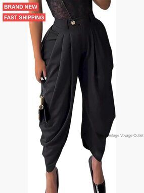 High Waisted Wide Leg Palazzo Trousers Casual Work Pants Polyester Spandex
